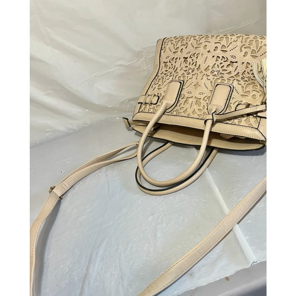 ALDO Aribella satchel bag beige Intricate laser-cut crossbody
